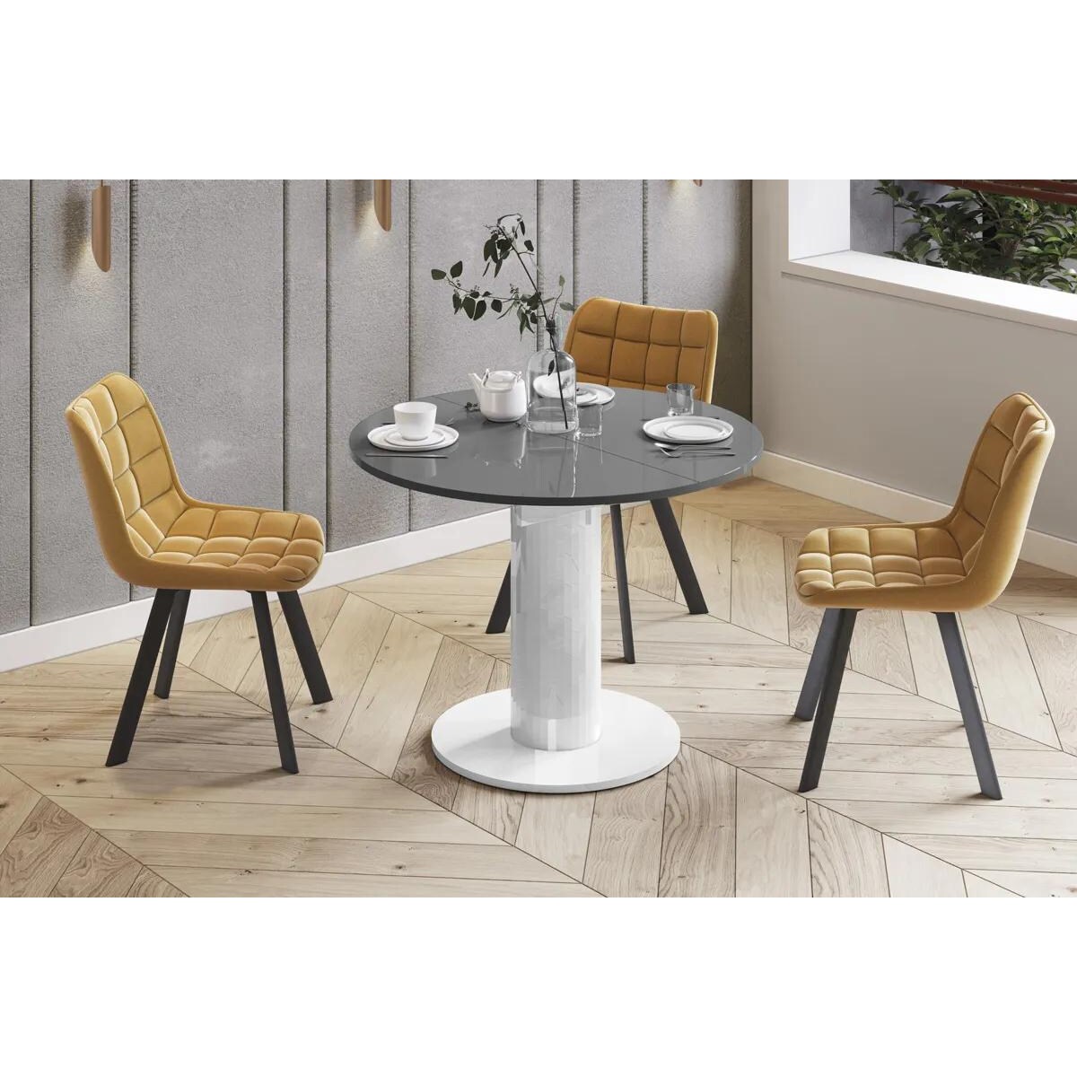 Stół rozkładany SOLO LUX 100(144)x100 szary mat/biały