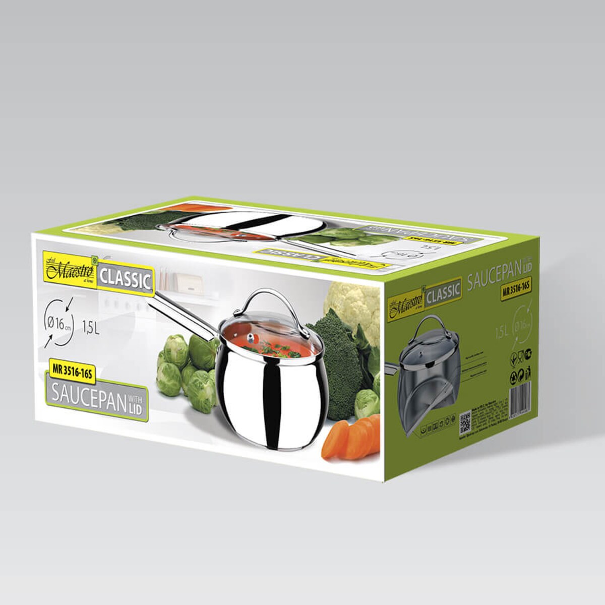 Rondel stalowy z pokrywką na indukcję gaz 16cm 1.5L MAESTRO