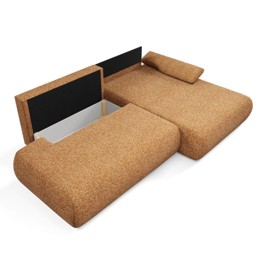 Narożnik rozkładany PENTI z pojemnikiem na pościel, prawy, pomarańczowy