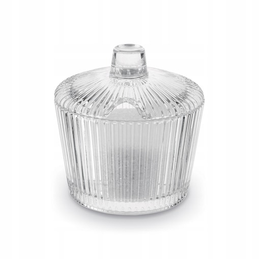 SZKLANA przezroczysta W PRĄŻKI CUKIERNICA cukierniczka 200 ml na cukier