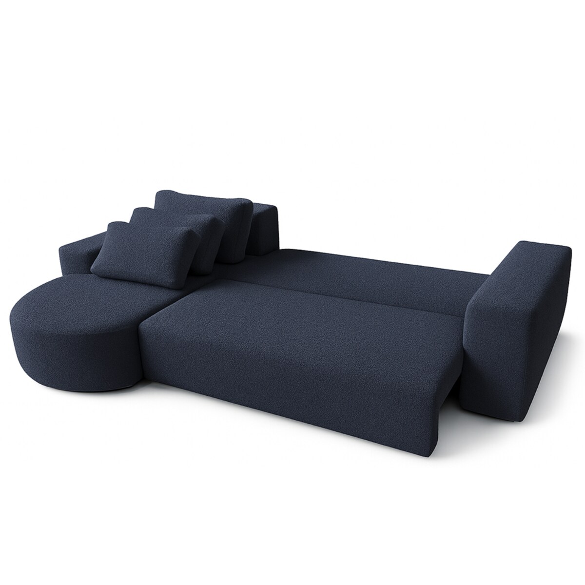 Narożnik Vello z funkcją spania do salonu, lewostronny- boucle- granatowy
