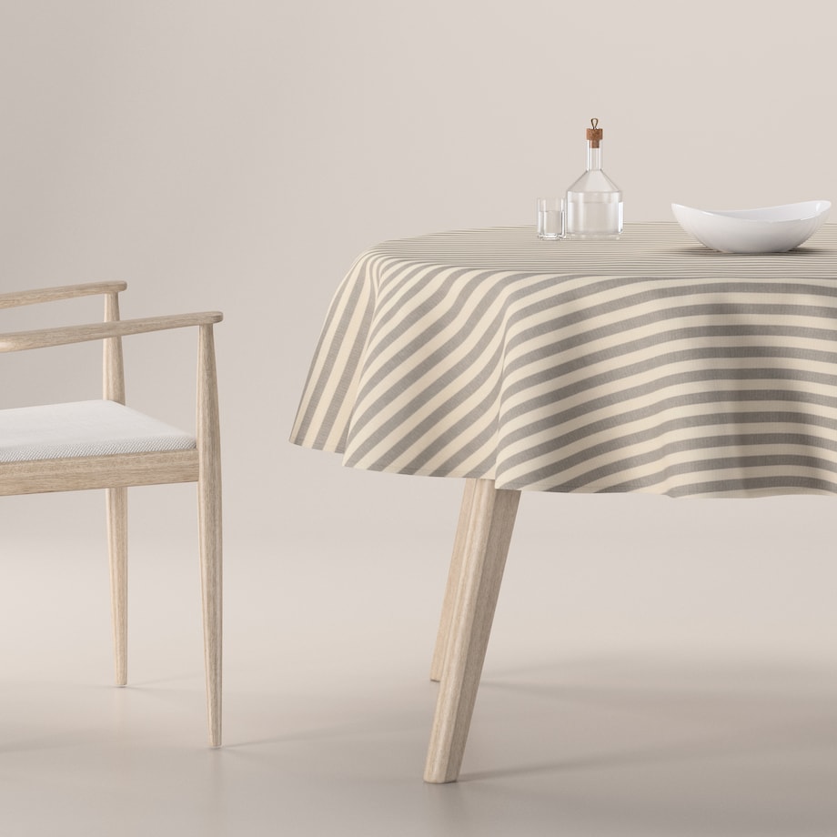 Obrus okrągły 130 x 130 cm szaro-białe pasy (1,5cm)