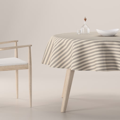 Obrus okrągły 130 x 130 cm szaro-białe pasy (1,5cm)