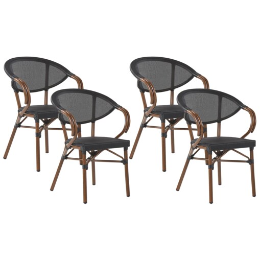 Zestaw 4 krzeseł ogrodowych ciemne drewno z czarnym CASPRI