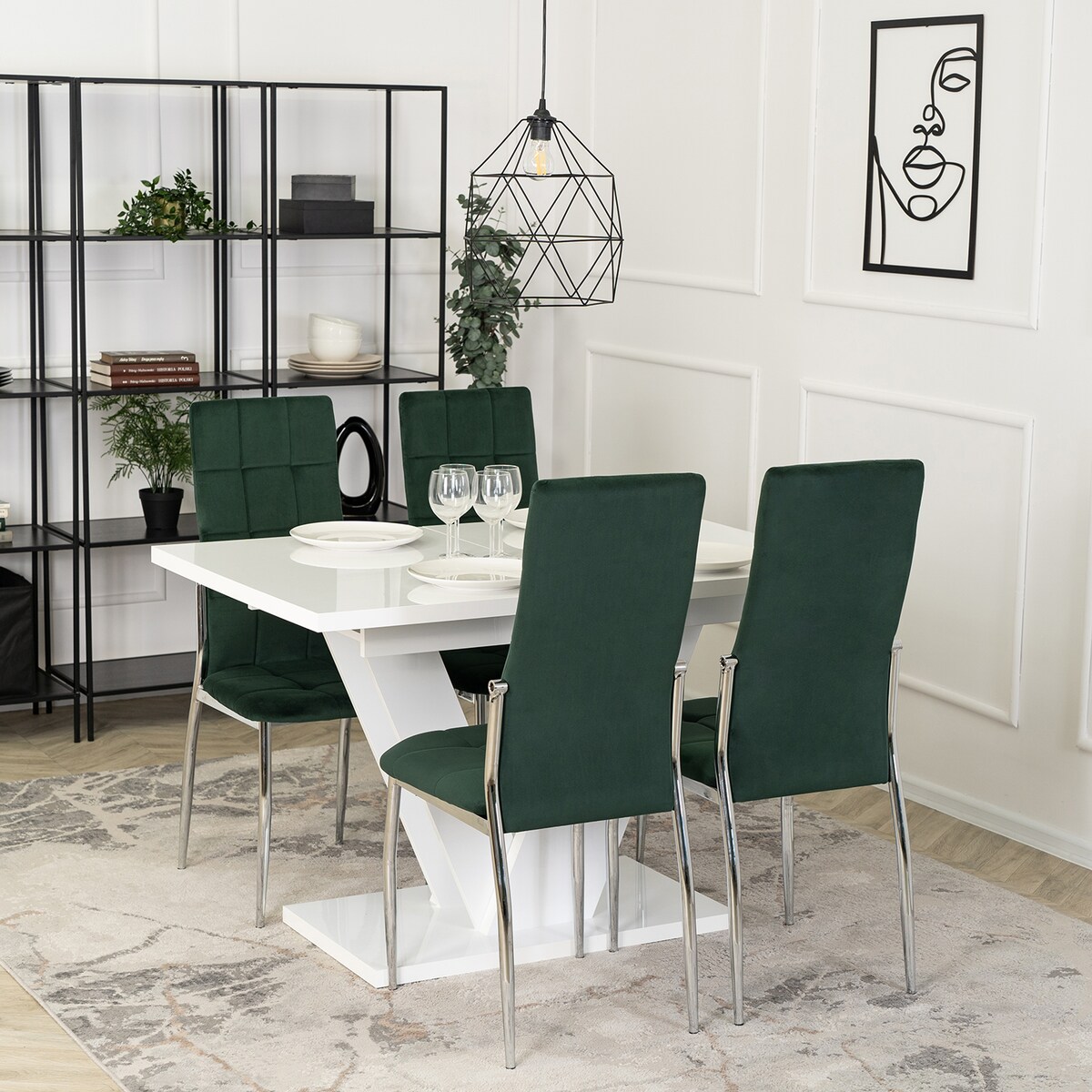 Krzesło Tapicerowane Do Jadalni Salonu Kuchenne Zielone Welur Chrom MOLLY
