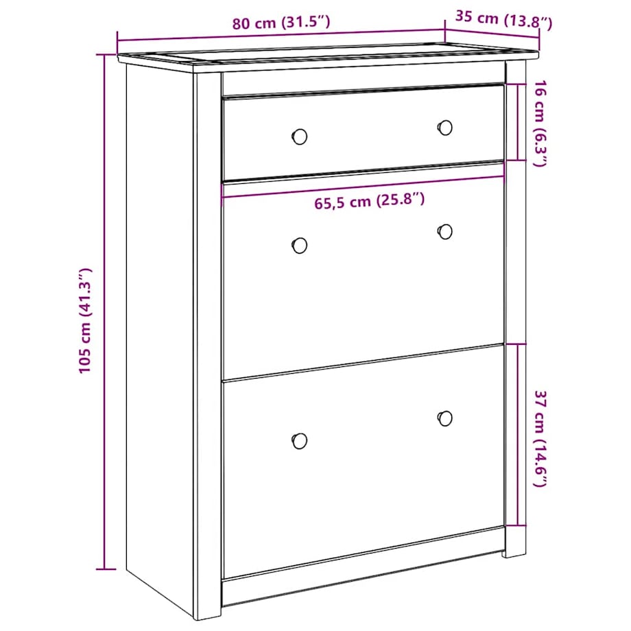 vidaXL Szafka na buty PANAMA, 80x35x105 cm, lite drewno sosnowe