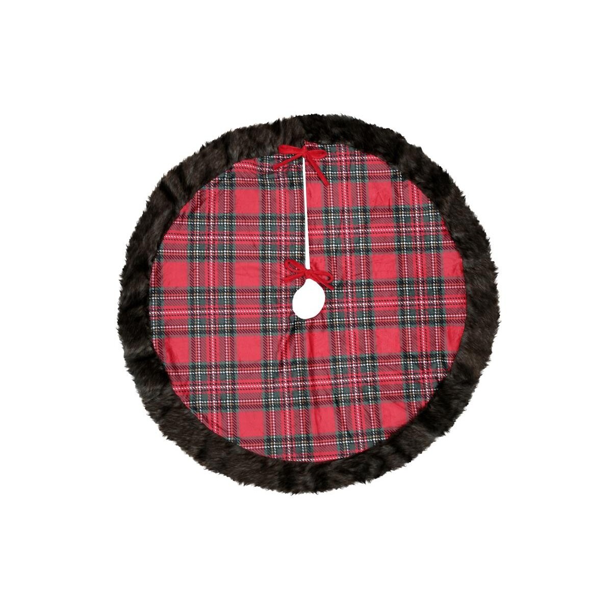 Dywanik pod choinkę w szkocką kratę Ø 90 cm z futrzanym obszyciem