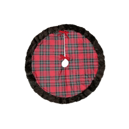 Dywanik pod choinkę w szkocką kratę Ø 90 cm z futrzanym obszyciem