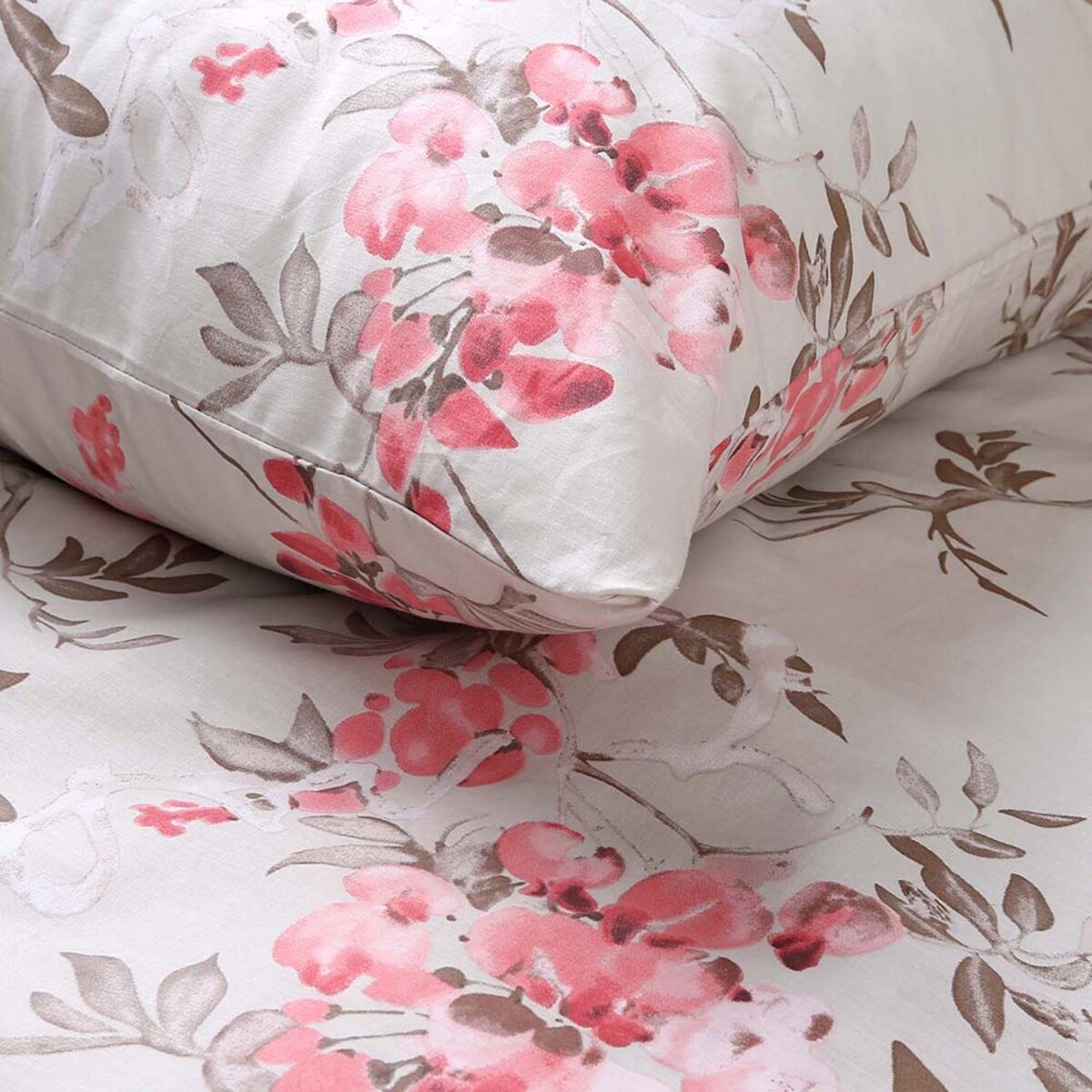 Pościel bawełniana 180x200 Rozalia beżowa w różowe kwiaty, Cottonlove