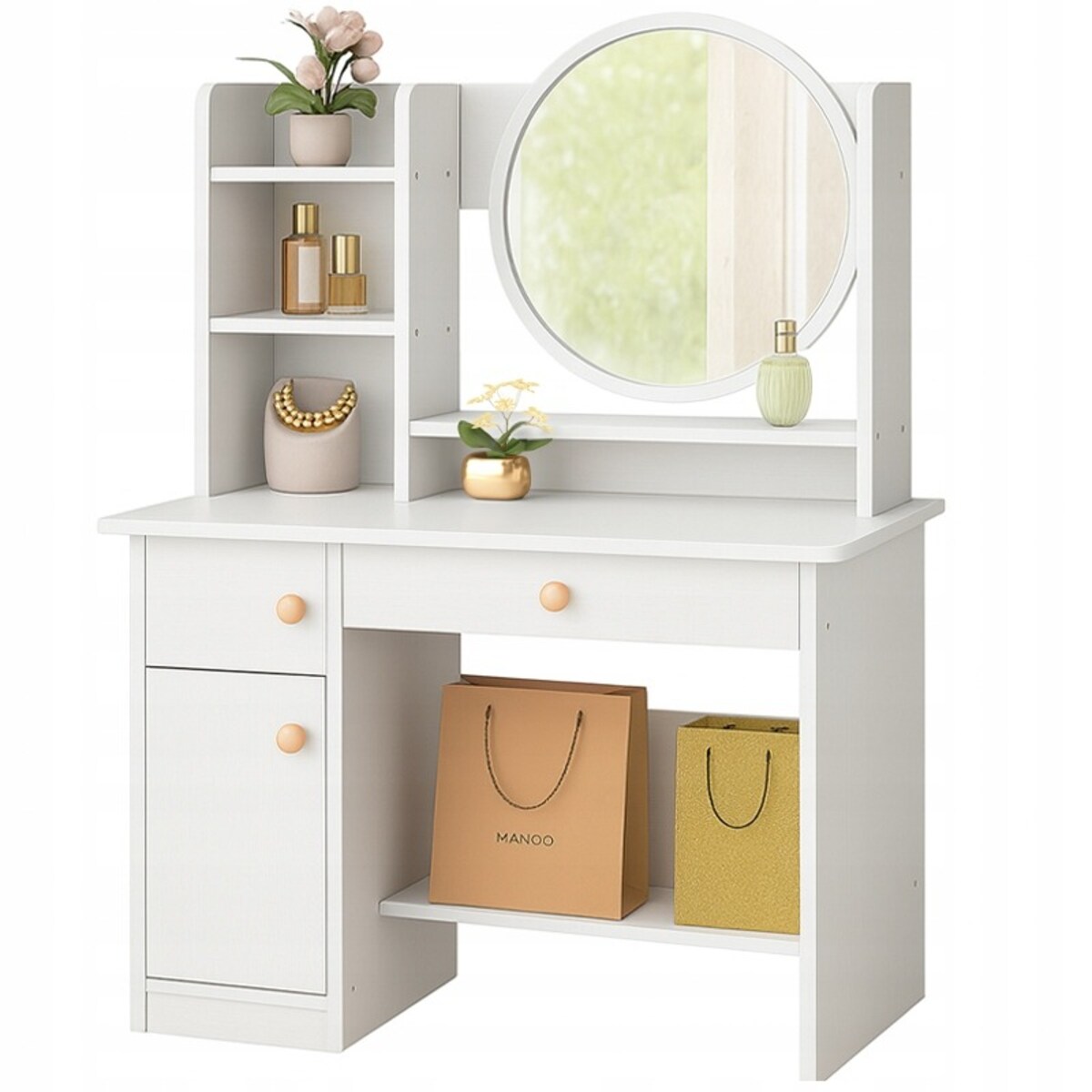 Toaletka z lustrem z szufladami biała glamour styl skandynawski