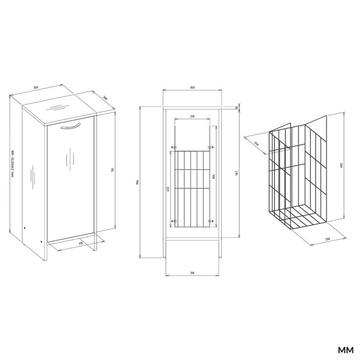 Szafka Łazienkowa NINA 1K BIAŁA 1 Kosz Na Pranie Regał Słupek Do Łazienki