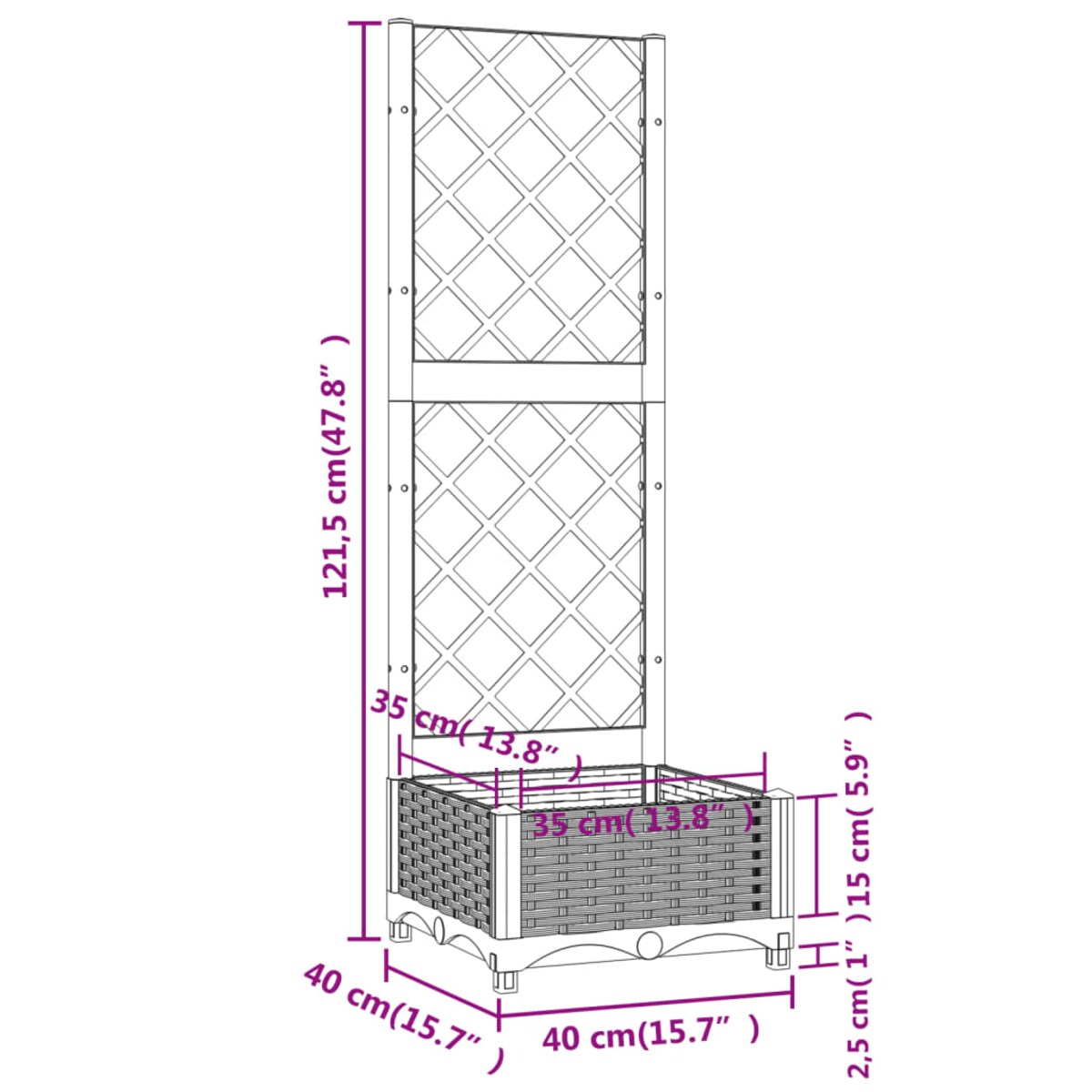 vidaXL Donica ogrodowa z kratką, czarna, 40x40x121,5 cm, PP