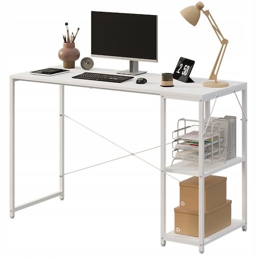 Biurko komputerowe stolik loft białe nowoczesne eleganckie z półkami industrialne stół