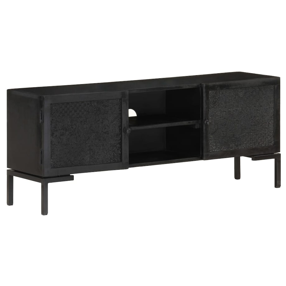 vidaXL Szafka pod TV, czarna, 115x30x46 cm, lite drewno mango