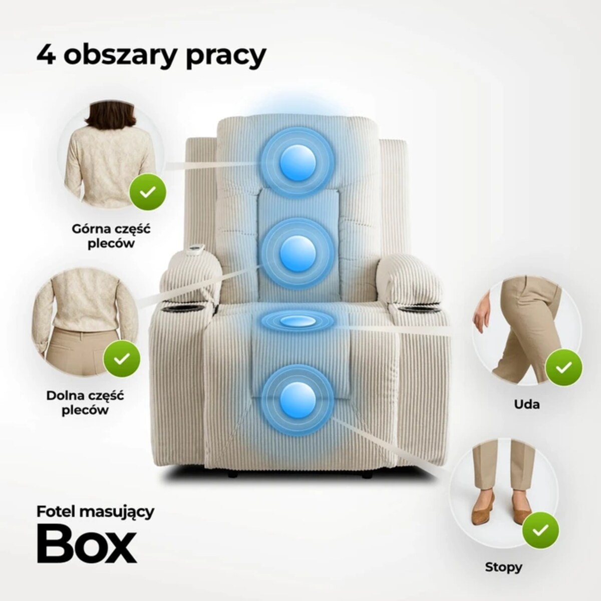 Fotel Masujący Rozkładany z Podnóżkiem Obrotowy 360 Do Salonu Beżowy BOX