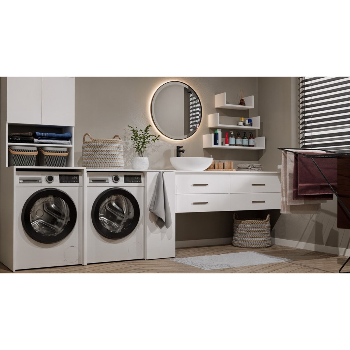 Szafka Na Pralkę Łazienkowa Z Drzwiami POLA NP 1D BIEL 2 Półki