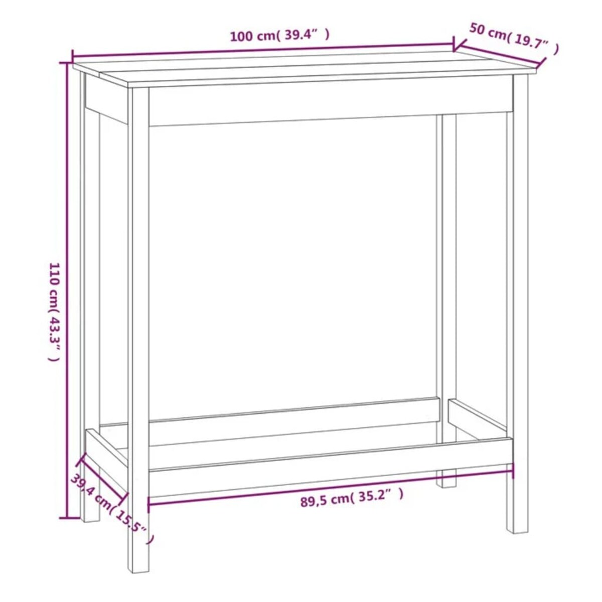 vidaXL Stolik barowy, 100x50x110 cm, lite drewno sosnowe