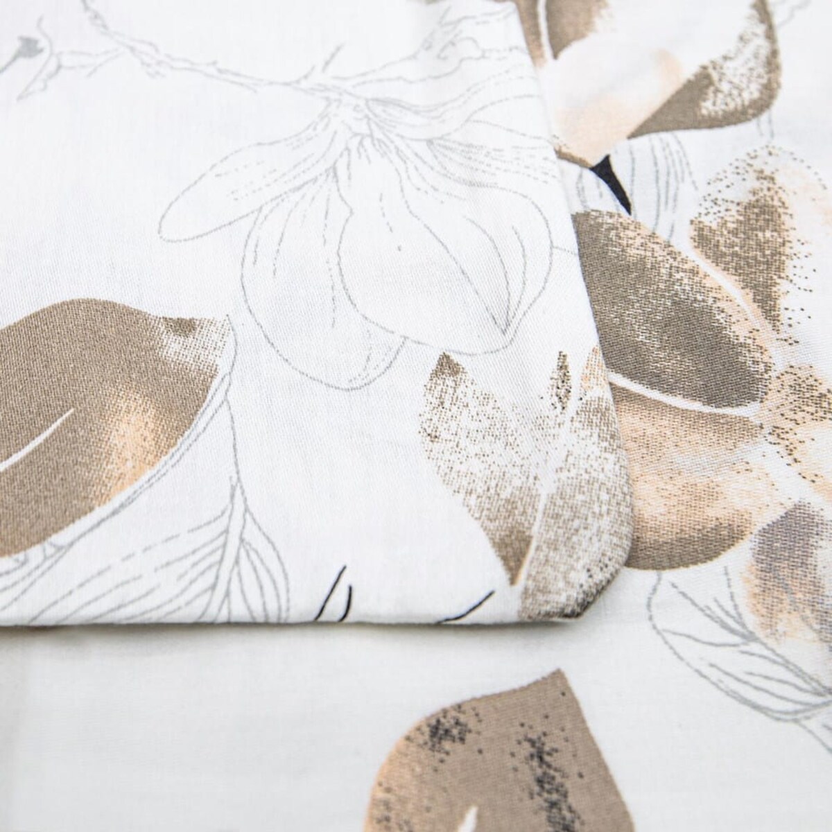 Pościel satyna bawełniana 180x200 Satynlove biała w brązowe liście