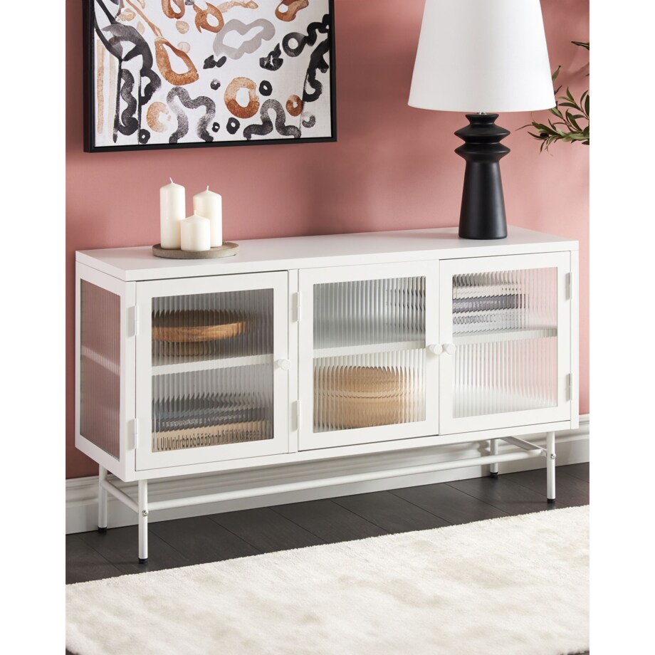 Szafka trzydrzwiowa metalowa ze szklaną gablotą biała DEVON