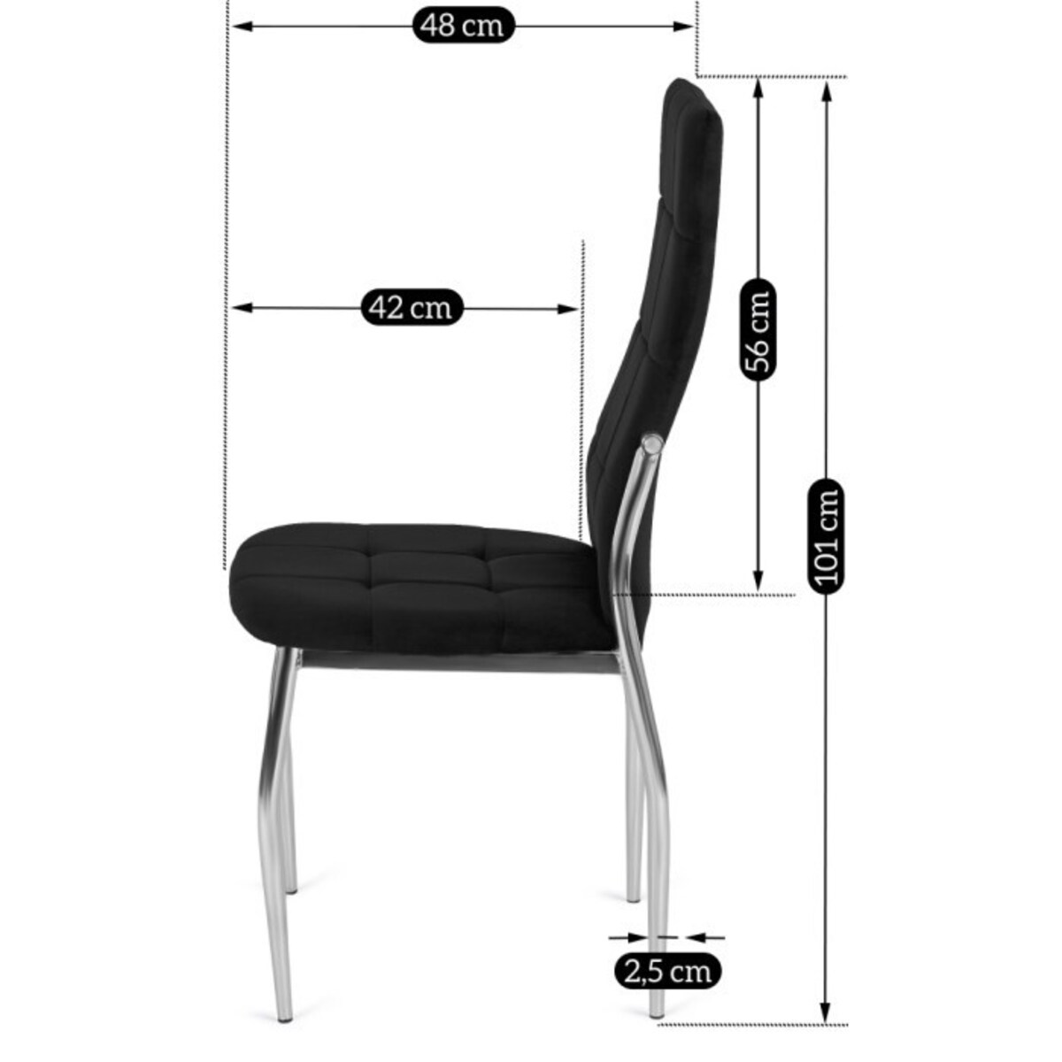 Krzesło Tapicerowane do Jadalni MOLLY Czarne Welurowe Nowoczesne