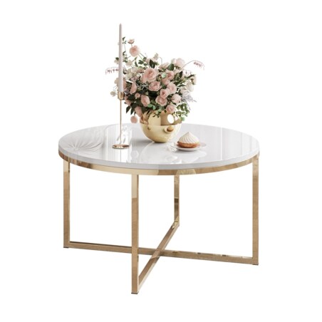 Okrągły stolik kawowy CIRI-X złoty chrom biały połysk