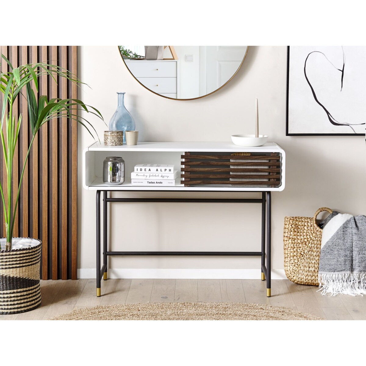 Konsola biała z ciemnym drewnem RIFLE