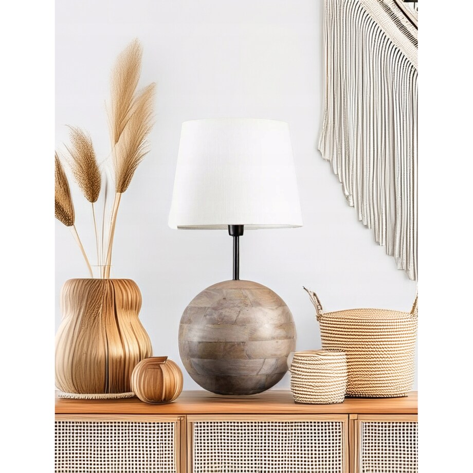 LAMPA DREWNIANA BOHO 47cm kula stołowa stojąca nocna biurkowa do salonu