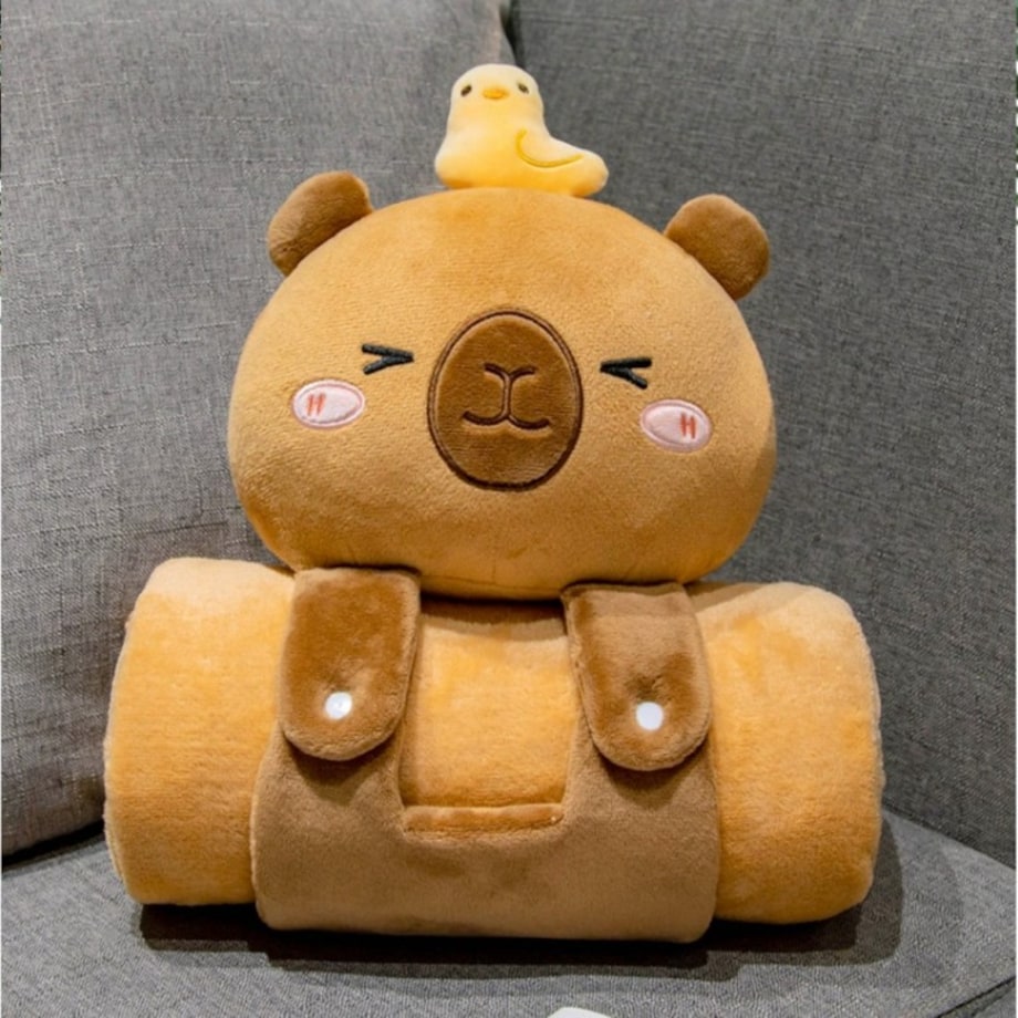 Mięciutki koc z poduszką KAPIBARA XL Flannel 100*170cm GRUBY MIĘKKI NARZUTA KOC19