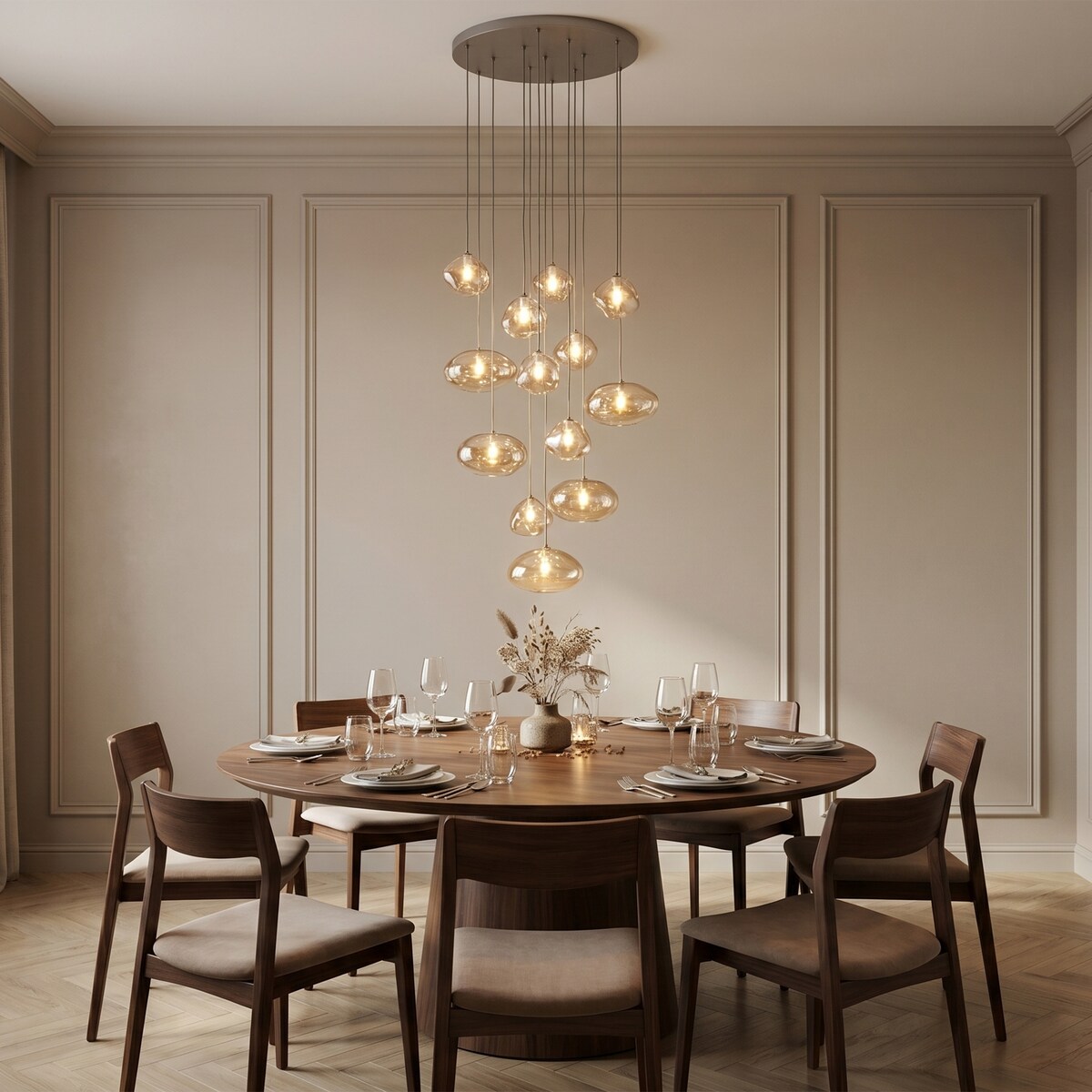 Lampa Wisząca Na Kole Tk Lighting Nebia Brązowa Tytan Kaskada 13Xg9 Koniakowe Klosze Nieregularne Szkło