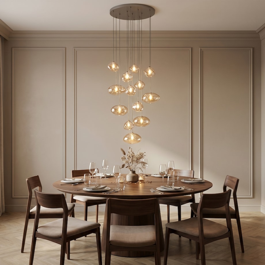 Lampa Wisząca Na Kole Tk Lighting Nebia Brązowa Tytan Kaskada 13Xg9 Koniakowe Klosze Nieregularne Szkło
