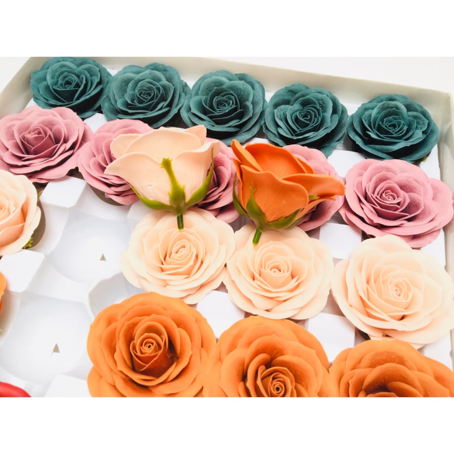 FLOWER BOX KWIATY MYDLANE róża mix 25szt prezent upominek mamy pachnące