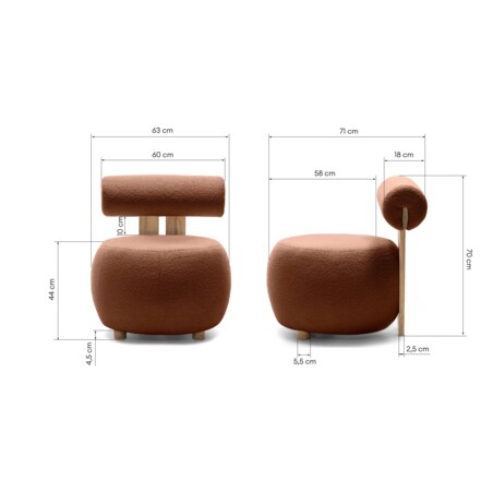 Fotel tapicerowany HANNI - V miedziany 70x63x71 cm