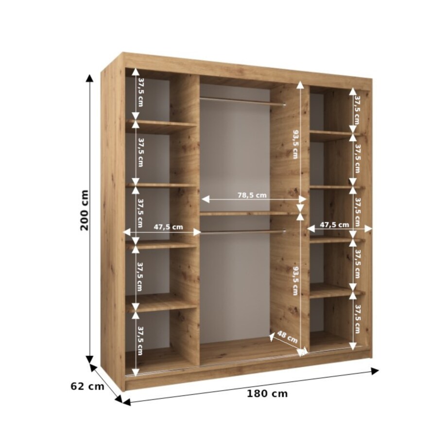 Szafa przesuwna Garderoba MARMUR T1 180 gł. 62 czarny