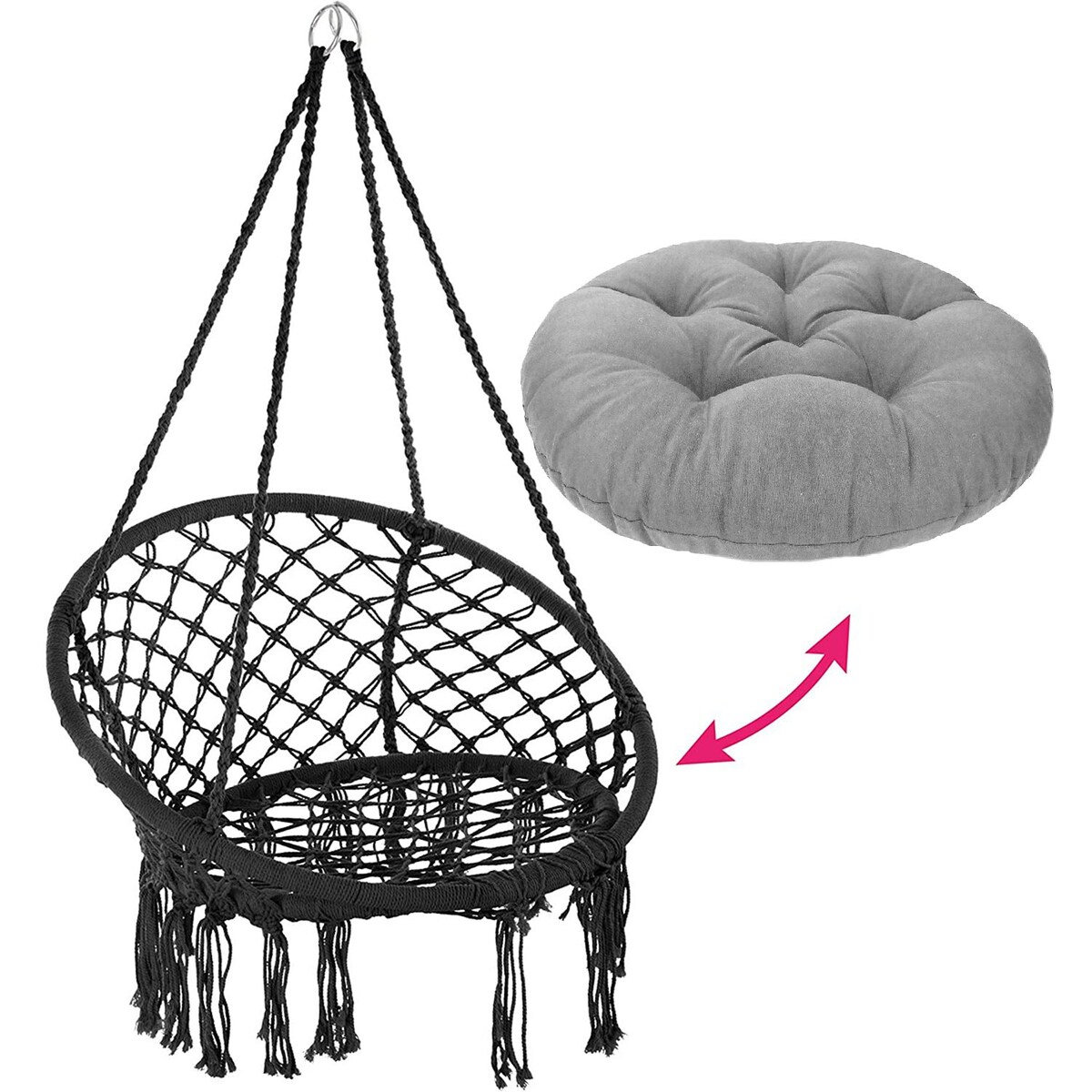 Fotel wiszący boho z poduszką black 490129A