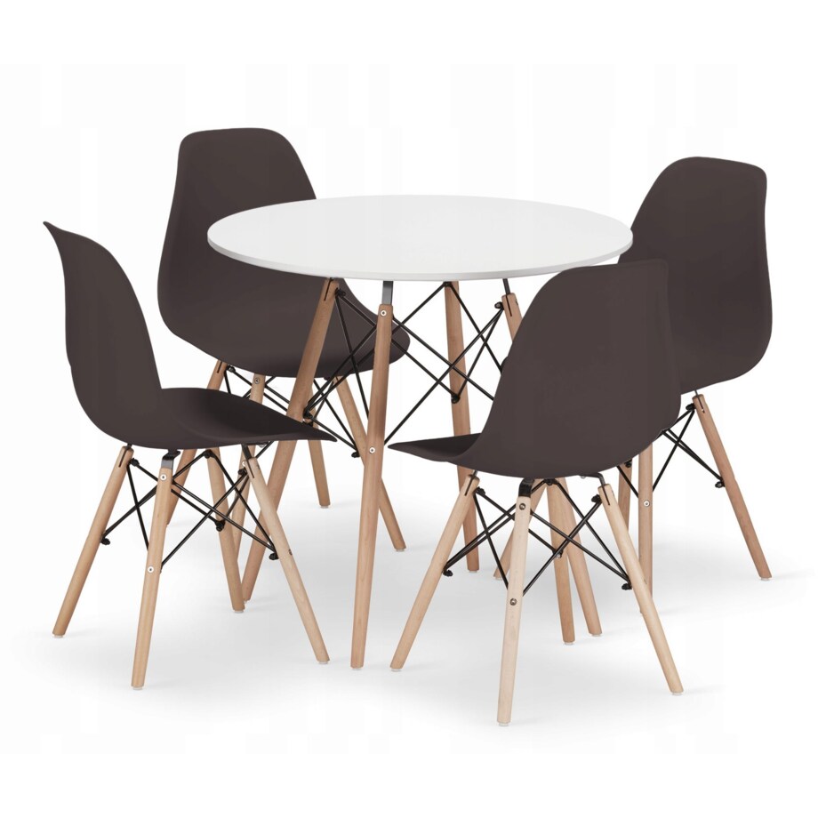 Zestaw Stół Do Jadalni Kuchni Salonu Biura Okrągły Todi 80 Biały + 4 Krzesła Osaka Kawowe