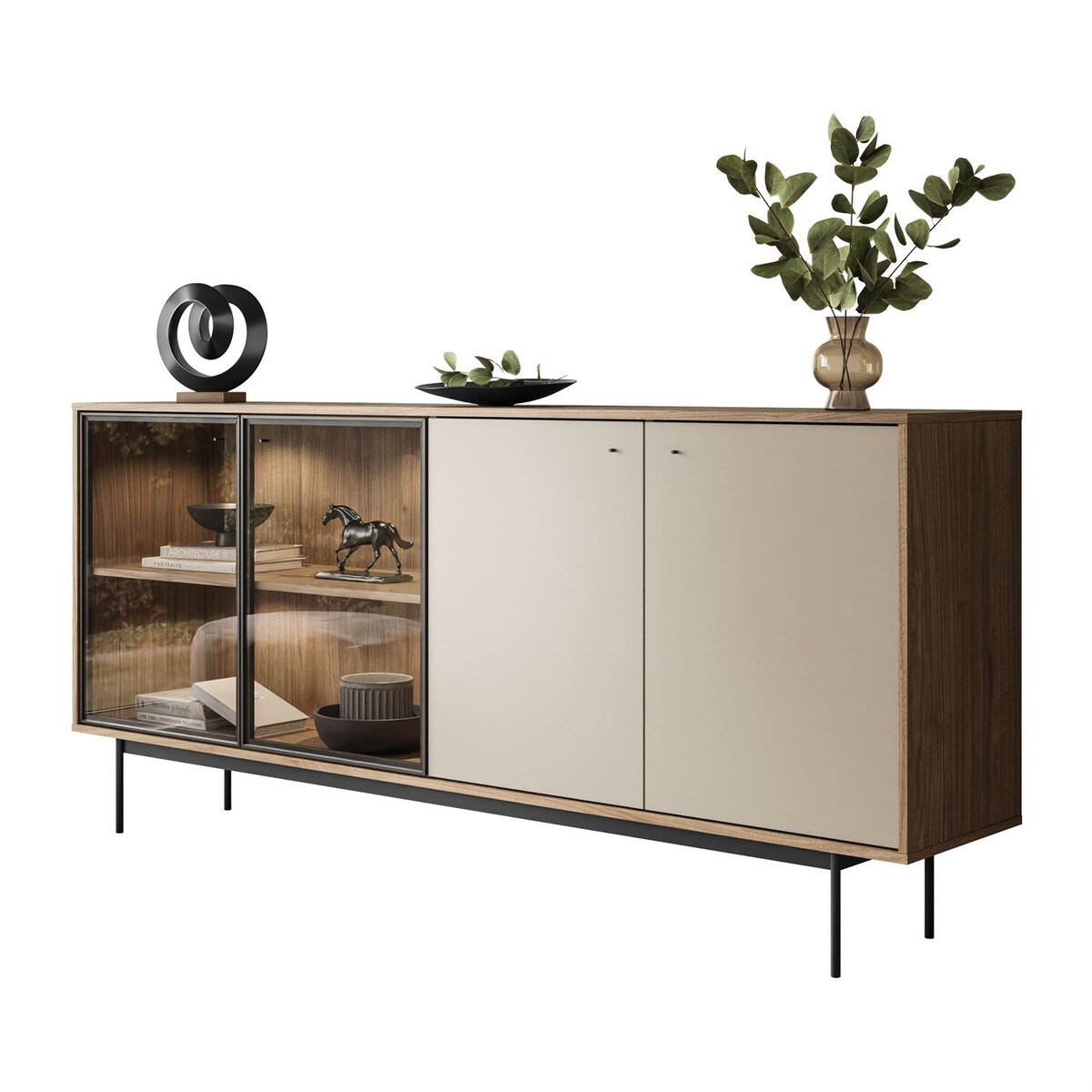 Komoda czterodrzwiowa ISA 4D z oświetleniem LED glina + columella