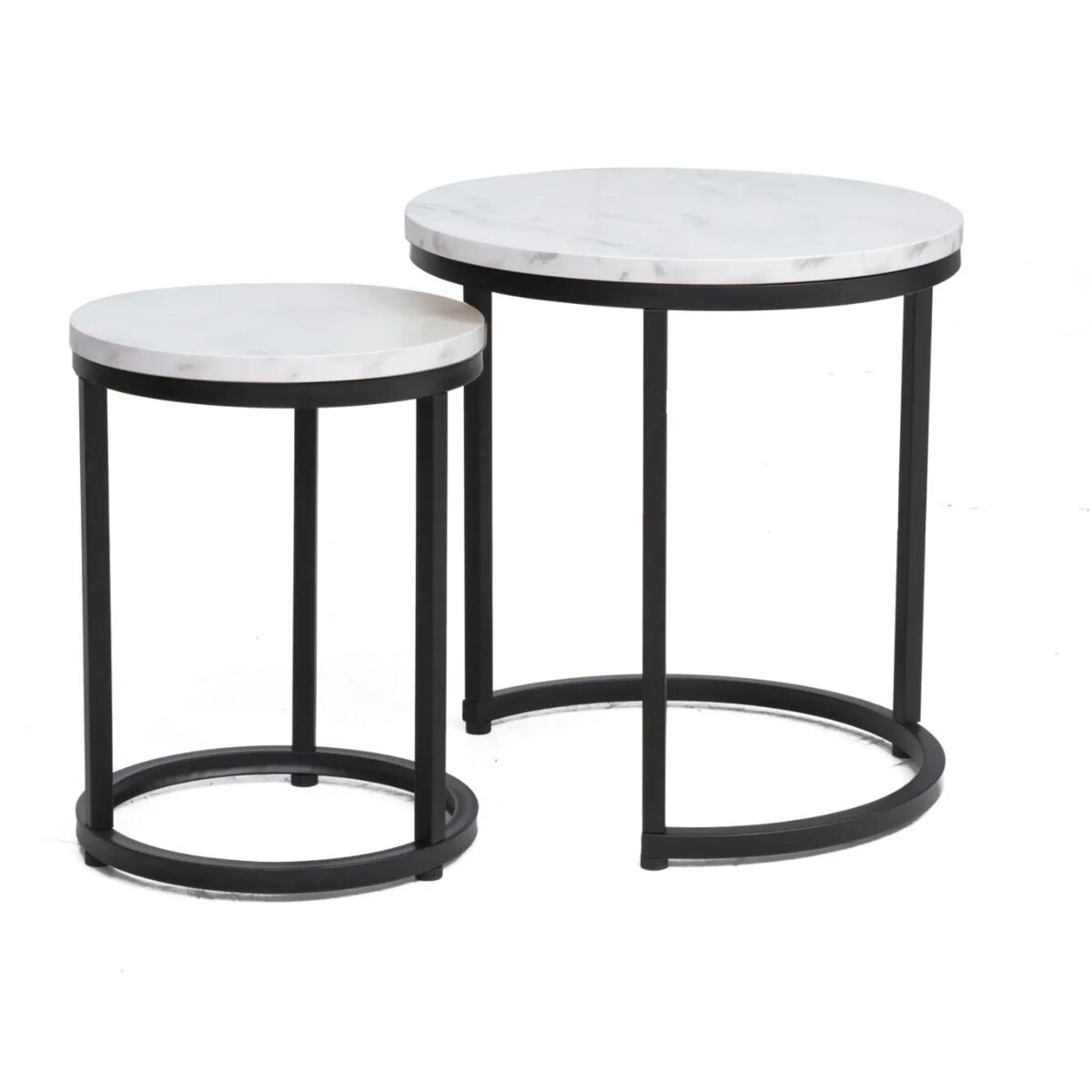 Zestaw 2 ław HOLA biały marmur/czarny