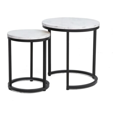 Zestaw 2 ław HOLA biały marmur/czarny