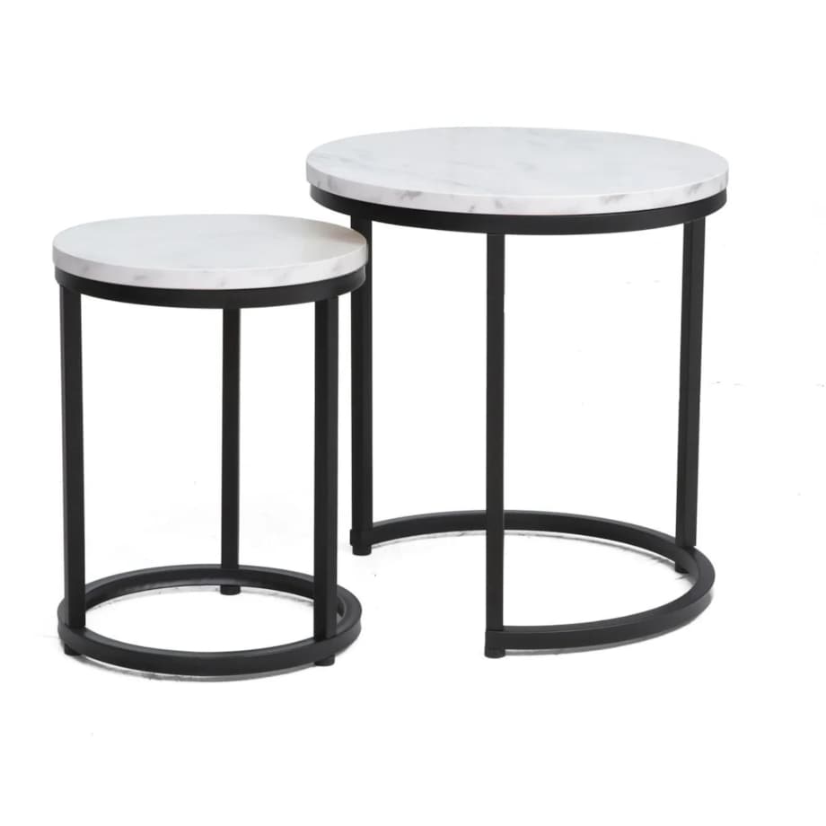 Zestaw 2 ław HOLA biały marmur/czarny