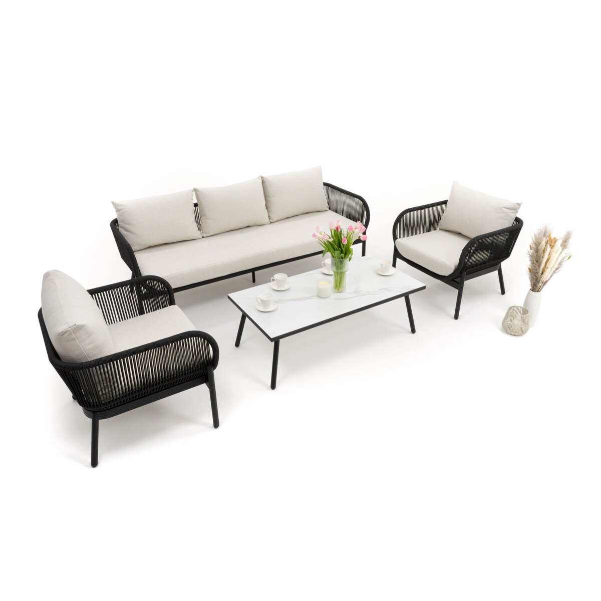 Zestaw mebli ogród taras nowoczesne aluminiowe BELIZE LUX biało beżowe