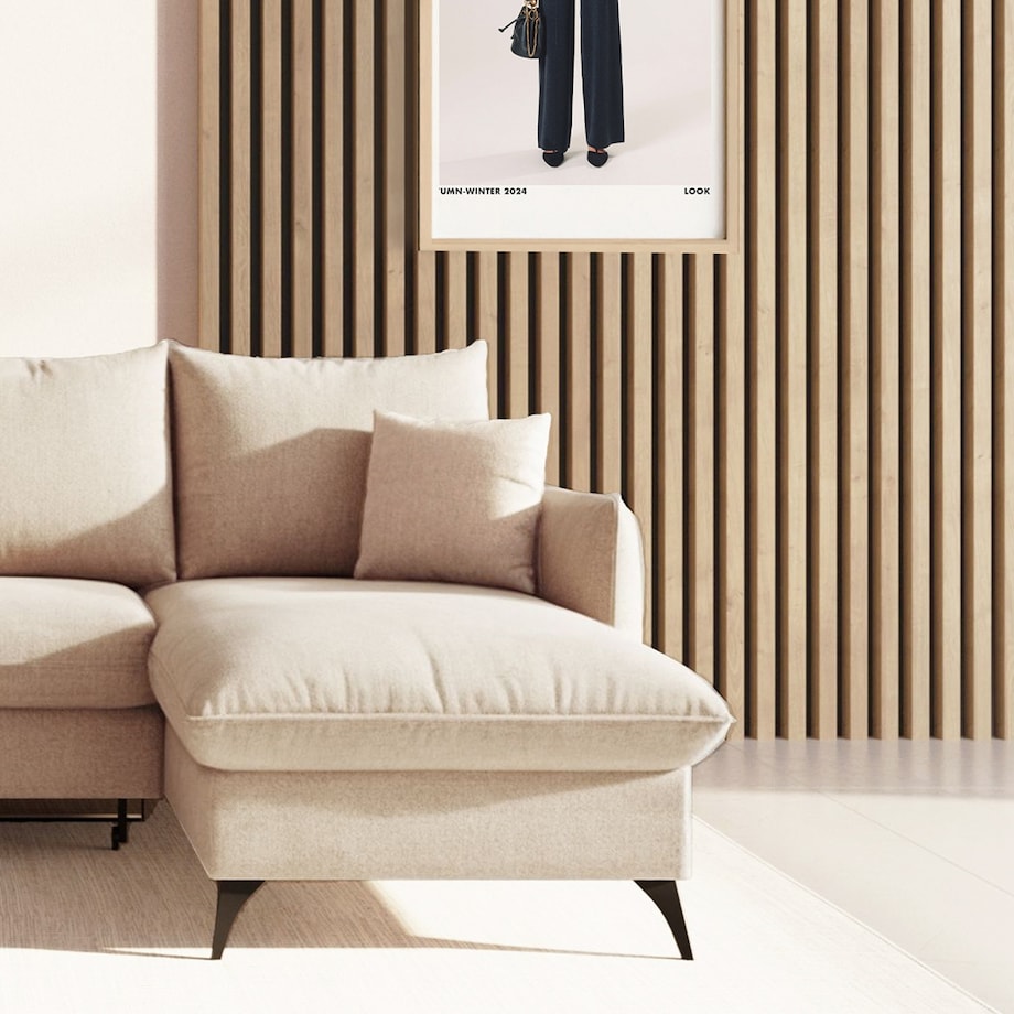 Brim Sofa narożna prawa z funkcją spania i pojemnikiem prawa jasno beżowa