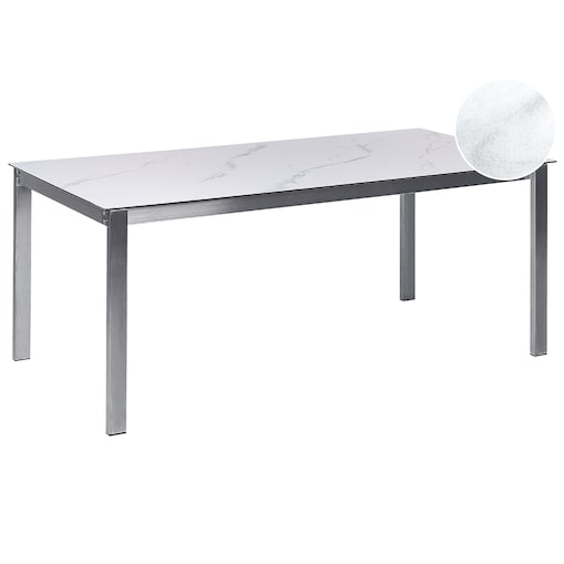 Stół ogrodowy COSOLETO 180 cm 90 cm Efekt marmuru Szkło Biały