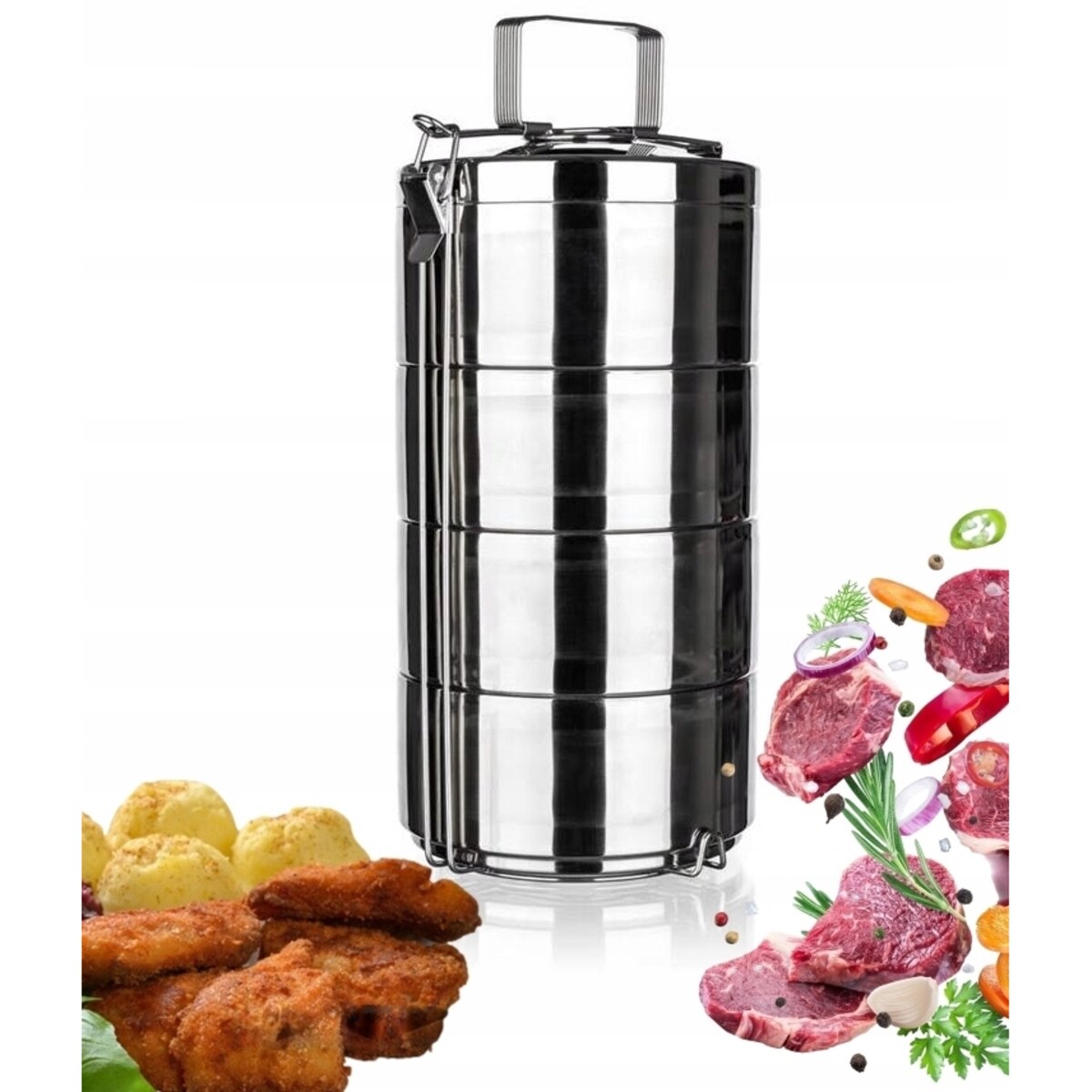 TERMOS OBIADOWY MENAŻKA pojemnik na jedzenie piętrowy 4,4 L dwie ścianki