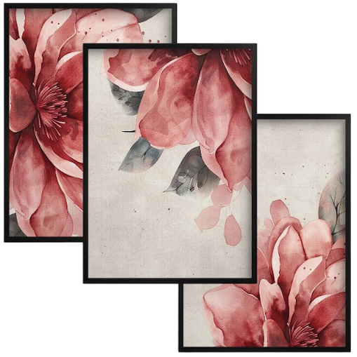 Obrazy na ścianę Plakaty w Czarnej ramie Zestaw do sypialni Różowe Kwiaty