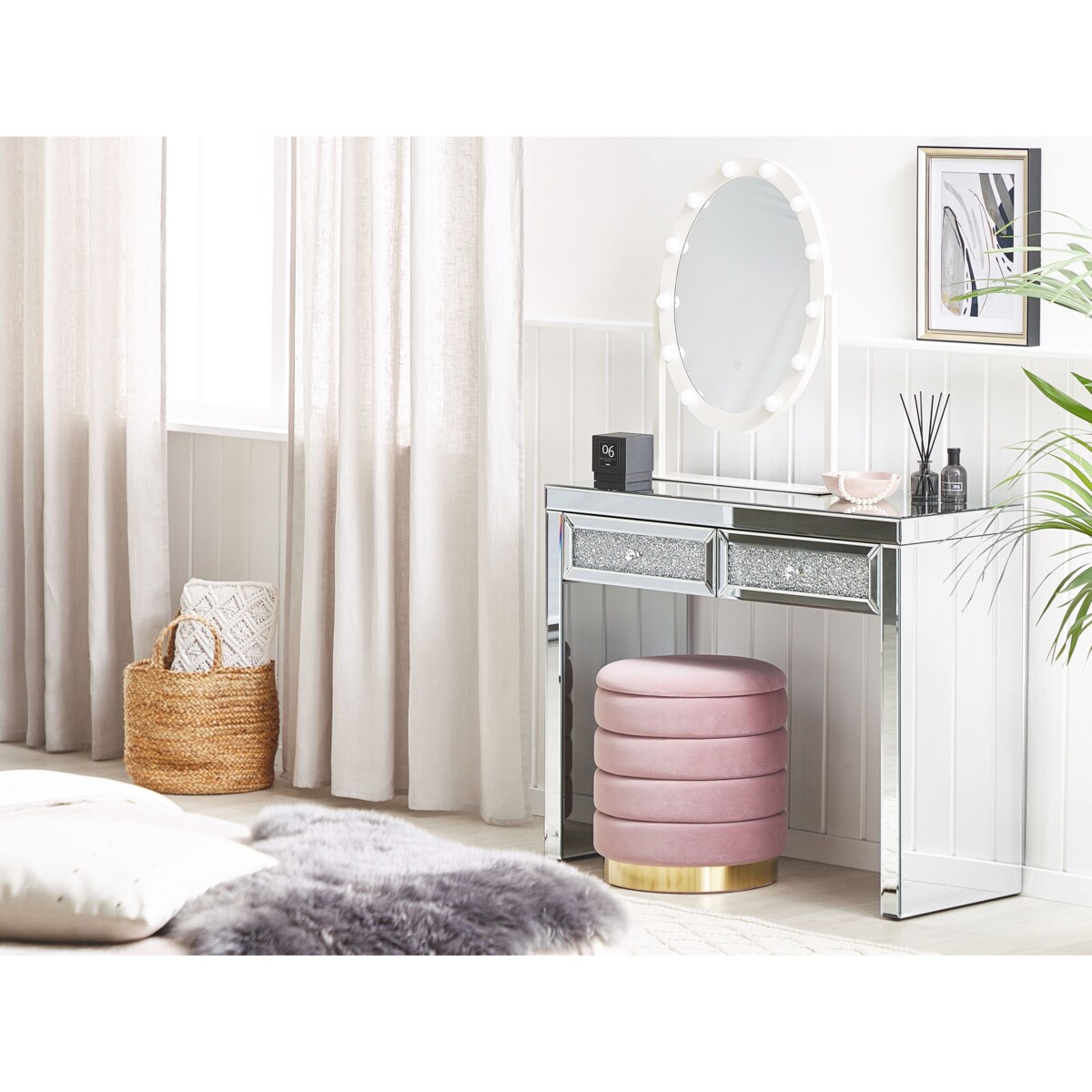 Konsola 2 szuflady lustrzana srebrna TILLY