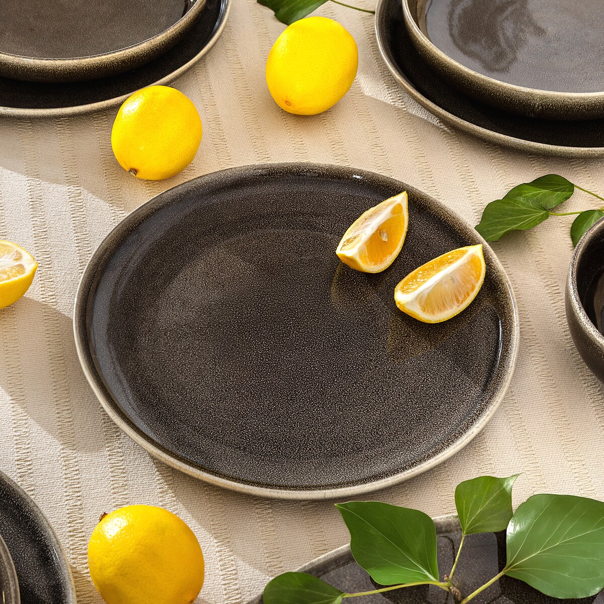 EDA Zestaw obiadowy 6 os. (32 el.), brązowy/szary/beżowy