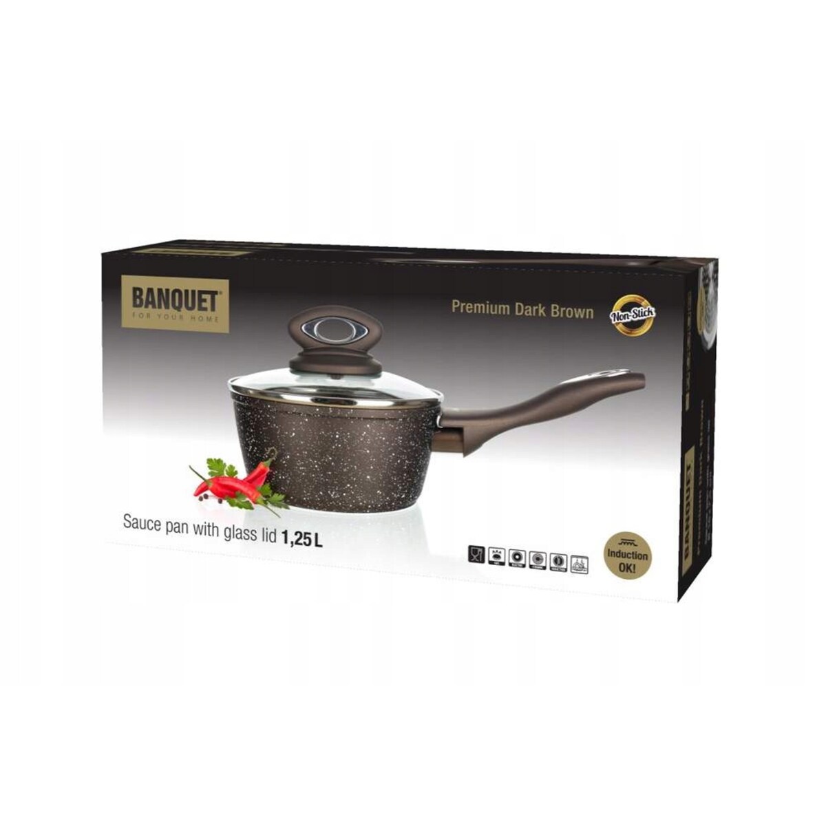 GARNEK uniwersalny RONDEL 1,25 L GRANITE BROWN BANQUET do gotowania kuchnia