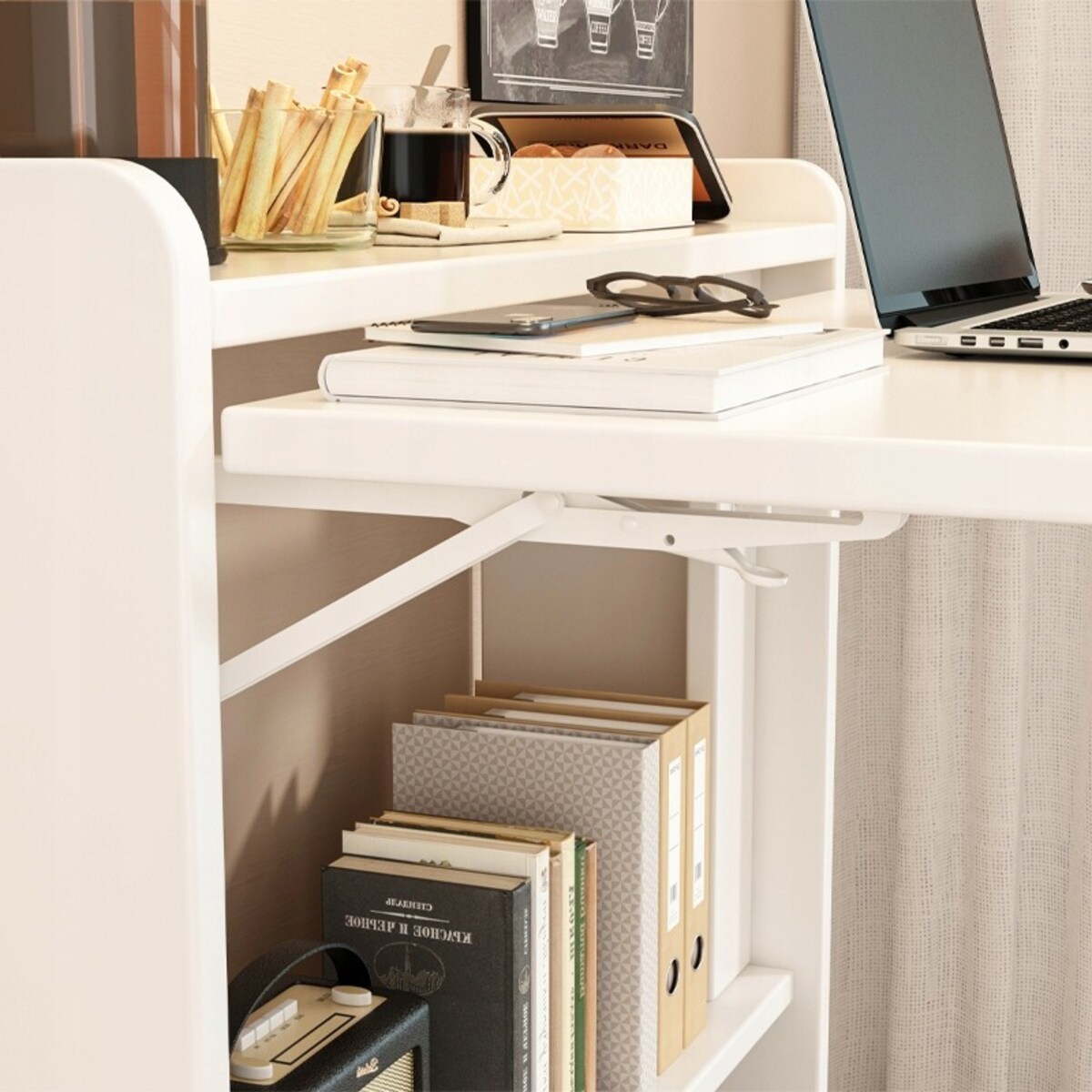Biurko ścienne składane białe szafka półka regał nowoczesne stół laptopa