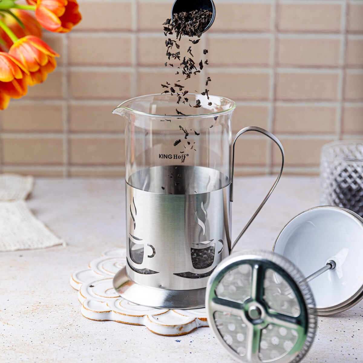 Zaparzacz tłokowy do herbaty kawy french press 600ml KINGHOFF