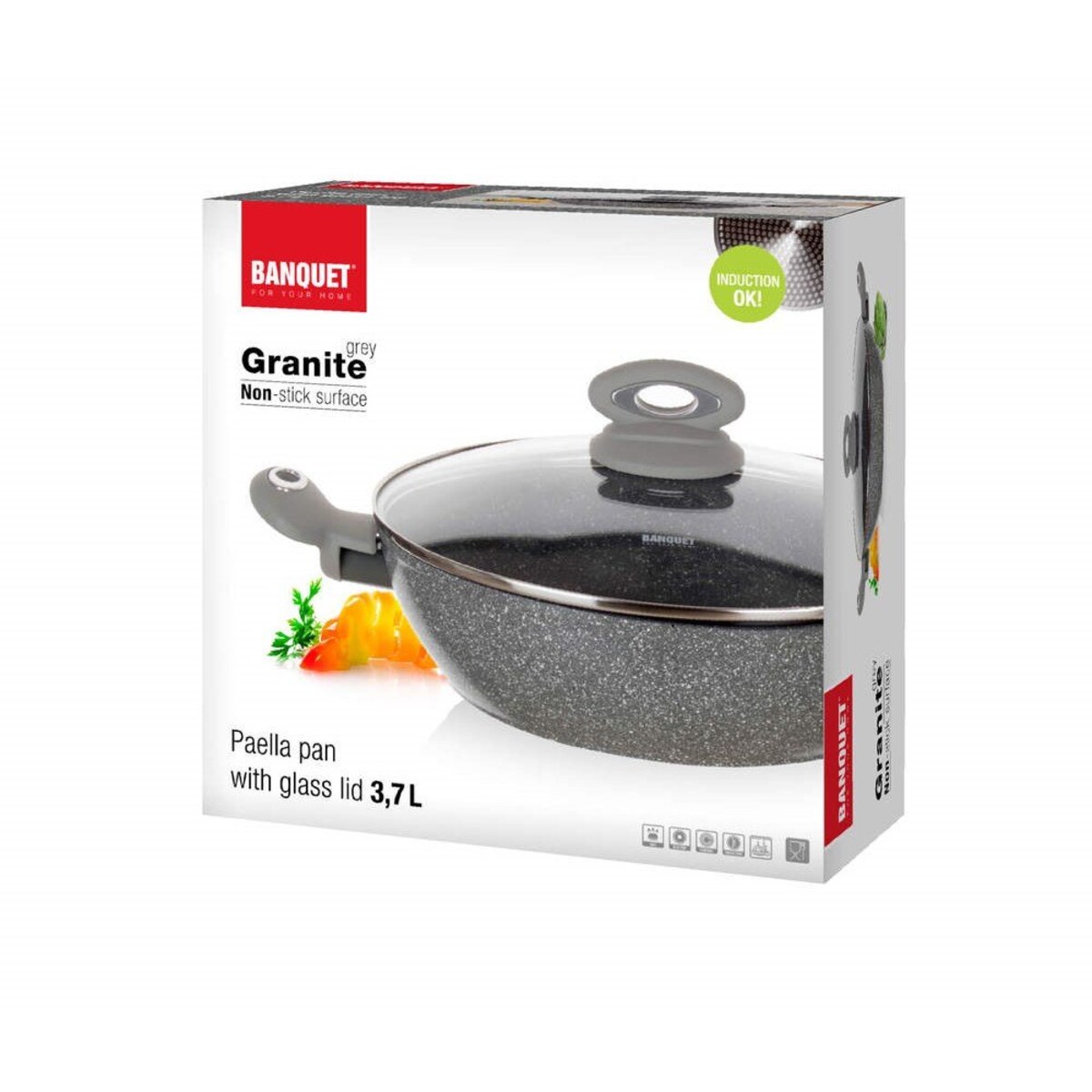 PATELNIA garnek wok do PAELLA GRANITE 28cm POKRYWA rączki do gotowania 3,7L